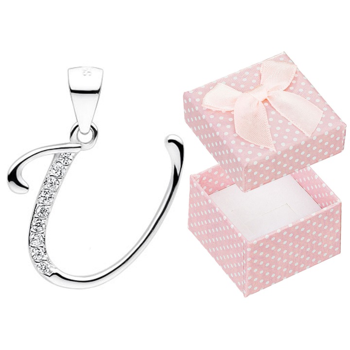 Pandantiv litera U din argint 925, rodinat, set cu cutie de bijuterii roz