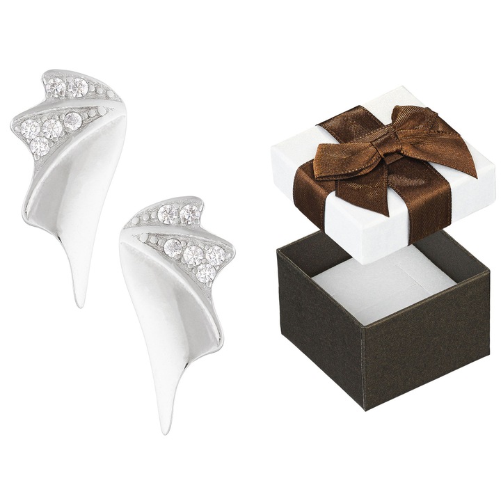 Cercei argintii cu cristale, Siju, 14x6mm, set cu cutie cadou