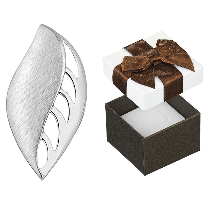 Pandantiv din argint 925 in forma de frunza, cu zirconii, set cu cutie de cadou, 24x12mm