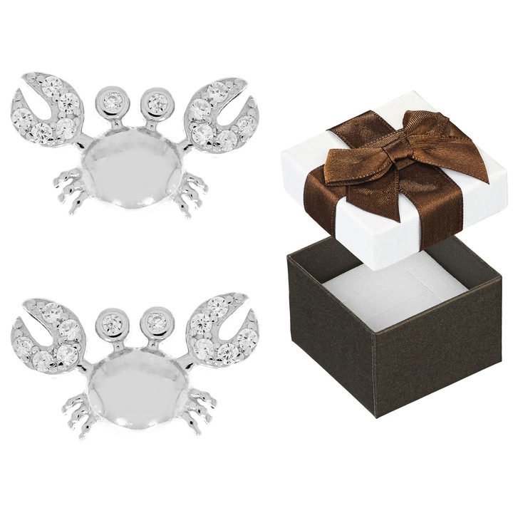 Cercei Siju, model crabi, argint 925 rodiat, cu 24 de zirconii, 7x12mm, set cu cutie cadou