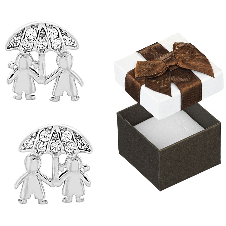 Cercei din argint cu zirconii, Siju, hipoalergenici, set cu cutie cadou