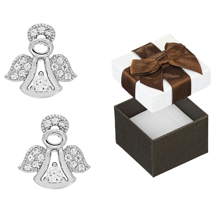 Cercei argintii ingeri cu zirconii, Siju, set cu cutie de cadou