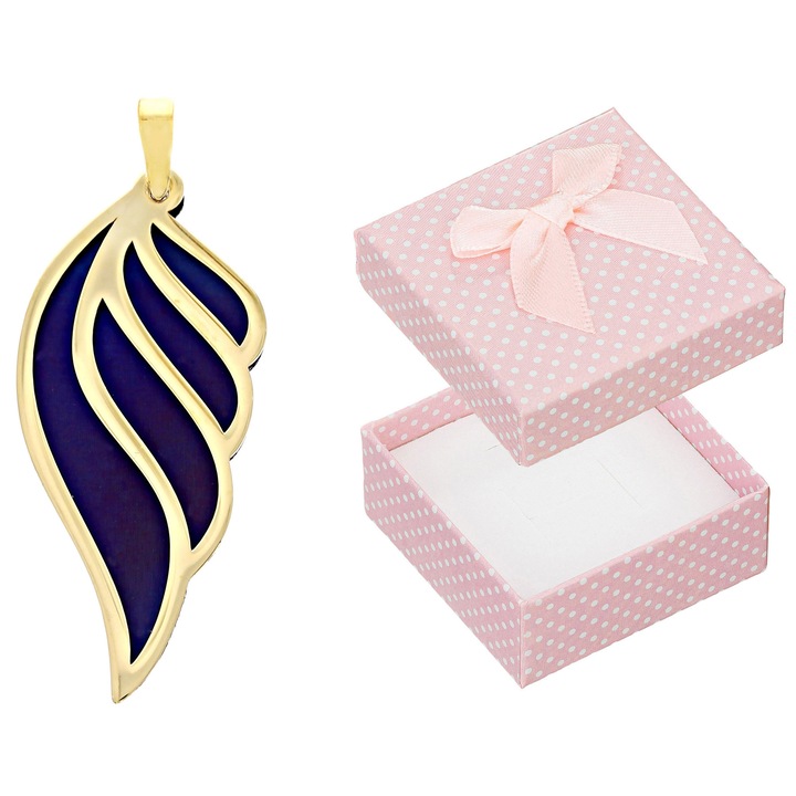 Pandantiv din argint placat cu aur in forma de aripa cu titan, Siju, set cu cutie de bijuterii roz