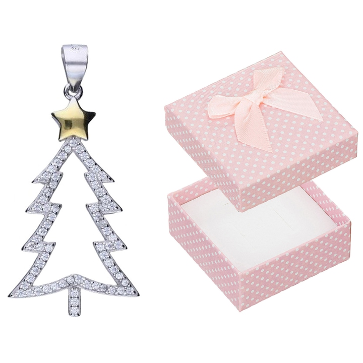 Pandantiv de Craciun Siju, argint 925, cu zirconii, 36x17mm, set cu cutie de cadou