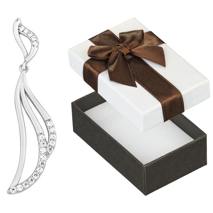 Pandantiv mare din argint cu zirconiu, Siju, set cu cutie cadou