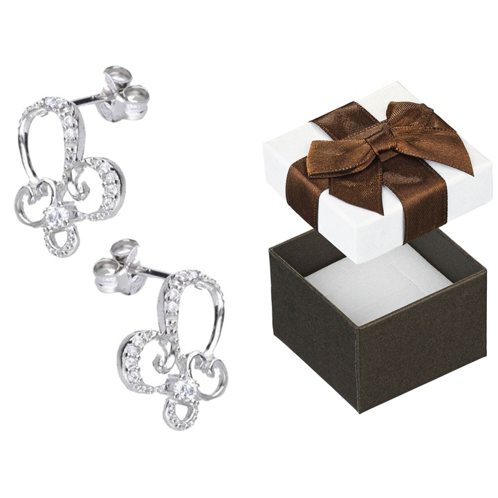 Cercei asimetrici din argint rodiat cu cristale, Siju, 15x12mm, set cu cutie cadou