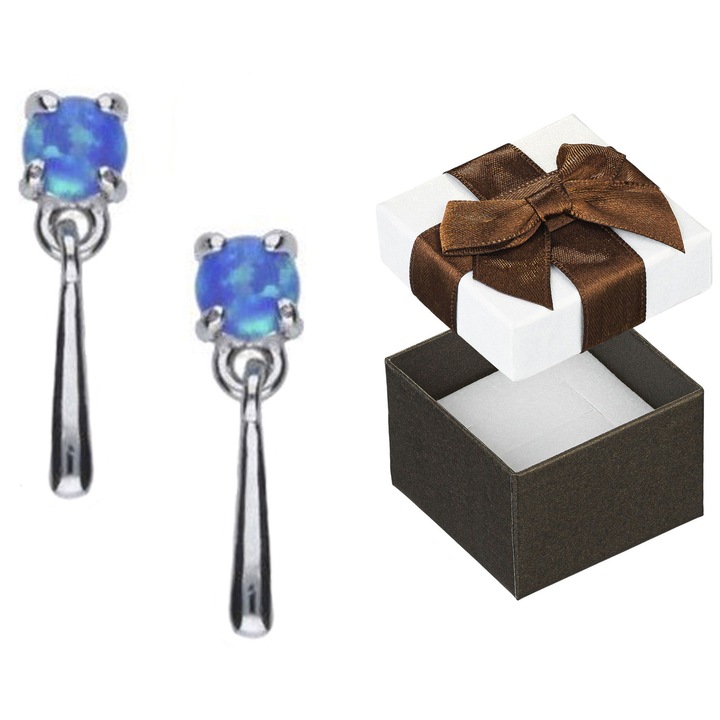 Cercei din argint cu opal, Siju, 12x3mm, set cu cutie cadou