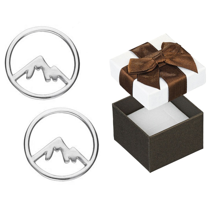 Cercei mari din argint 925, Siju, cu motive montane, 15x15mm