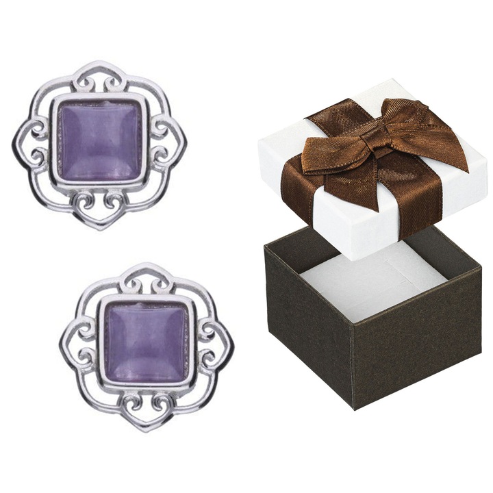 Cercei din argint cu ametist, Siju, 14mm, set cu cutie cadou