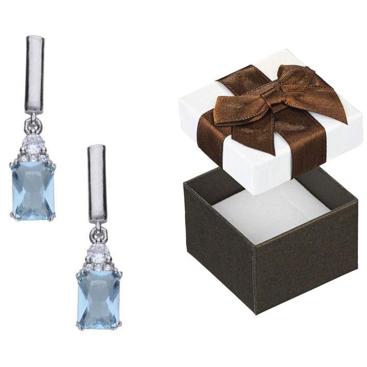 Cercei din argint cu cristale si zirconii, Siju, 23x6mm, set cu cutie cadou