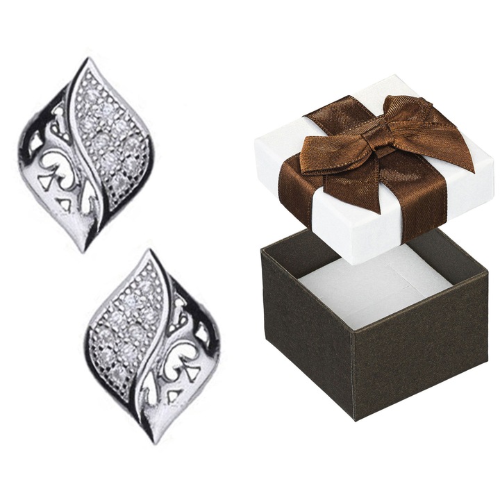 Cercei din argint cu zirconii, Siju, set cu cutie cadou