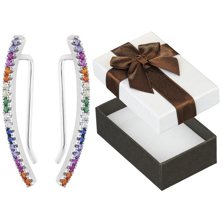 Cercei Siju, din argint 925 cu zirconii colorate, 21x1,5mm, set cu cutie de cadou