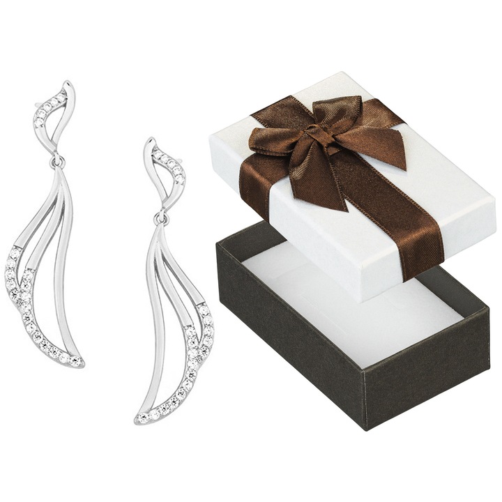 Cercei lungi din argint 925 cu zirconii, set cu cutie cadou, Siju, 51x12mm