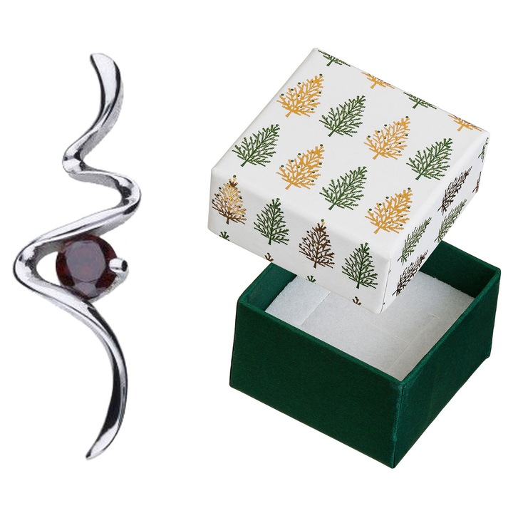 Pandantiv din argint cu zirconiu rosu, Siju, 22x7mm, set cu cutie de cadou