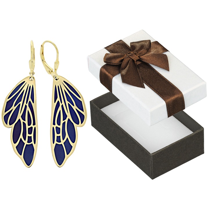 Cercei din argint 925 placati cu aur, cu design in forma de aripi de albine, set cu cutie cadou, Siju