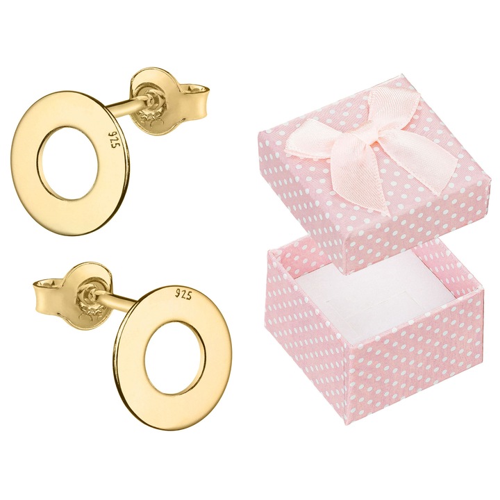 Cercei dama set, Siju, cercuri 9mm, argint 925, pozlatit cu aur, cutie cadou