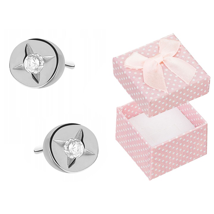 Cercei din argint Siju cu pietre, 4,5mm, set cu cutie cadou roz