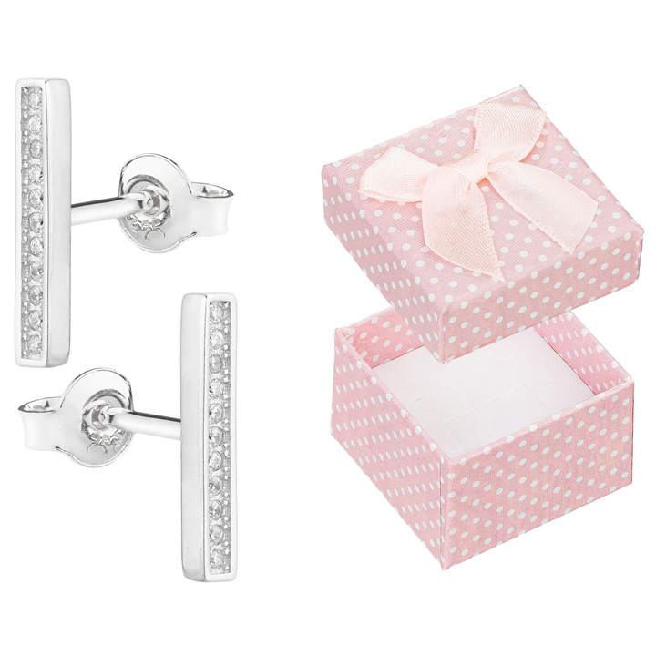 Cercei argintii cu pietre, Siju, model P2K755, rodinati, 15x2,5mm, set cu cutie de cadou