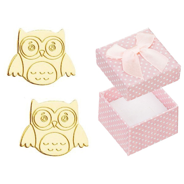 Cercei Siju argintii, model bufnite, 8x10mm, set cu cutie de bijuterii