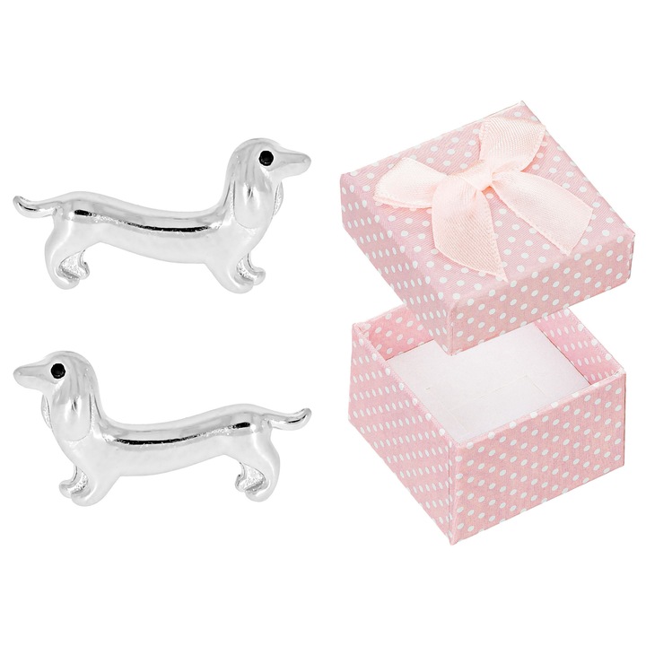 Cercei Siju, argint 925 rodiat, cu pietre negre, 8x15mm, set cu cutie cadou