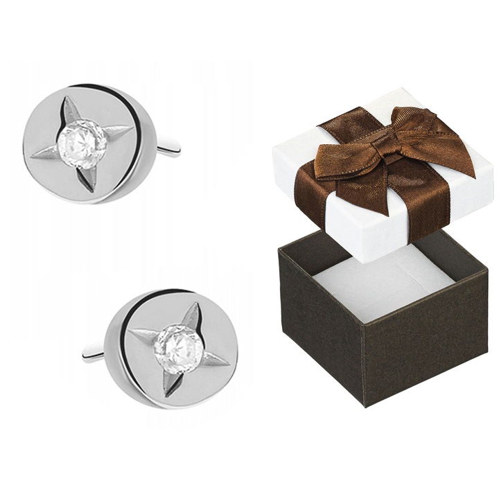 Cercei din argint Siju cu pietre, 4,5mm, set cu cutie cadou