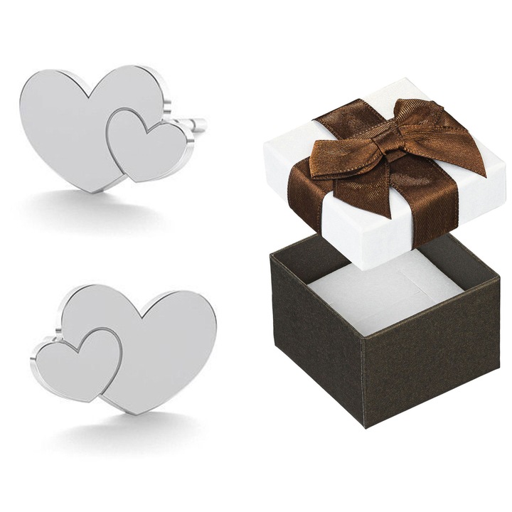 Cercei din argint 925 in forma de inima, Siju, set cu cutie cadou, 6x9mm, hipoalergenici