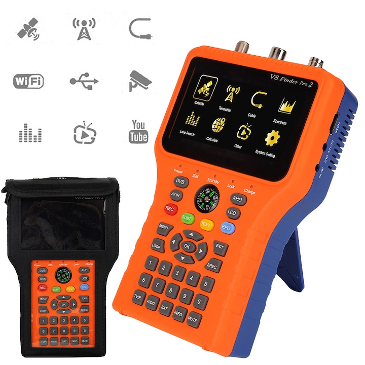 Detector satelit Bedee V8 Finder Pro, H.265, iesire HDMI 1080p, 204x123x45mm, 0.6kg, alimentare 4000mAh