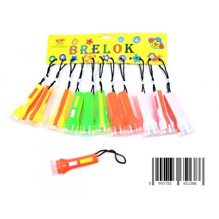 Kulcstartó zseblámpával, 9cm, többszínű, 12 darabos szett