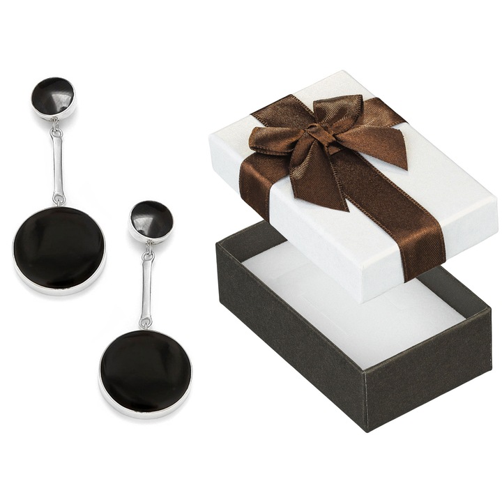 Cercei din argint 925 cu scoica lacuita, set cu cutie de cadou, 46x16mm, negru