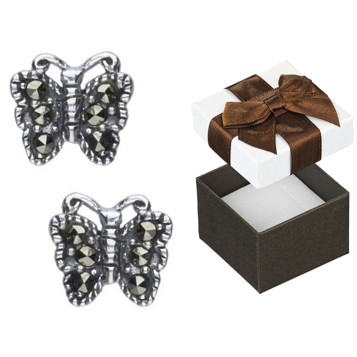 Cercei argintii fluturi, Siju, 9x10mm, set cu cutie cadou