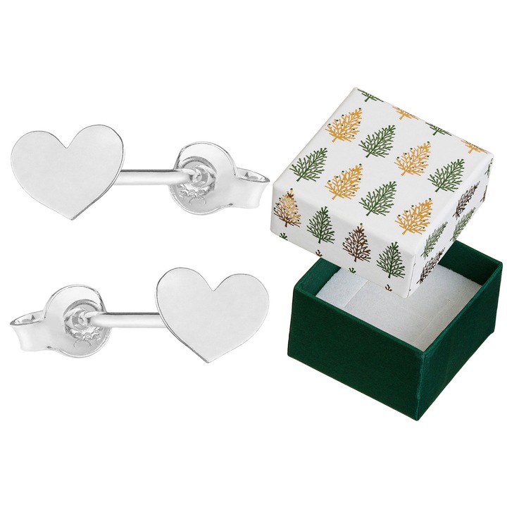 Cercei in forma de inimioare, Siju, cu cutie cadou, 4x4mm, Argint