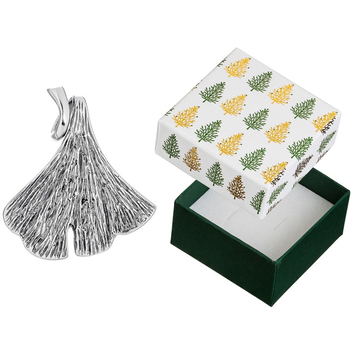 Pandantiv din argint, Siju, frunza de ginkgo, argint, 36x31mm