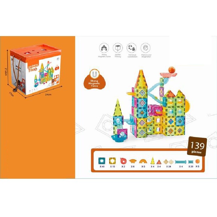 Set de constructie Klocki magnetice, 139 piese, 32x17x21,2cm