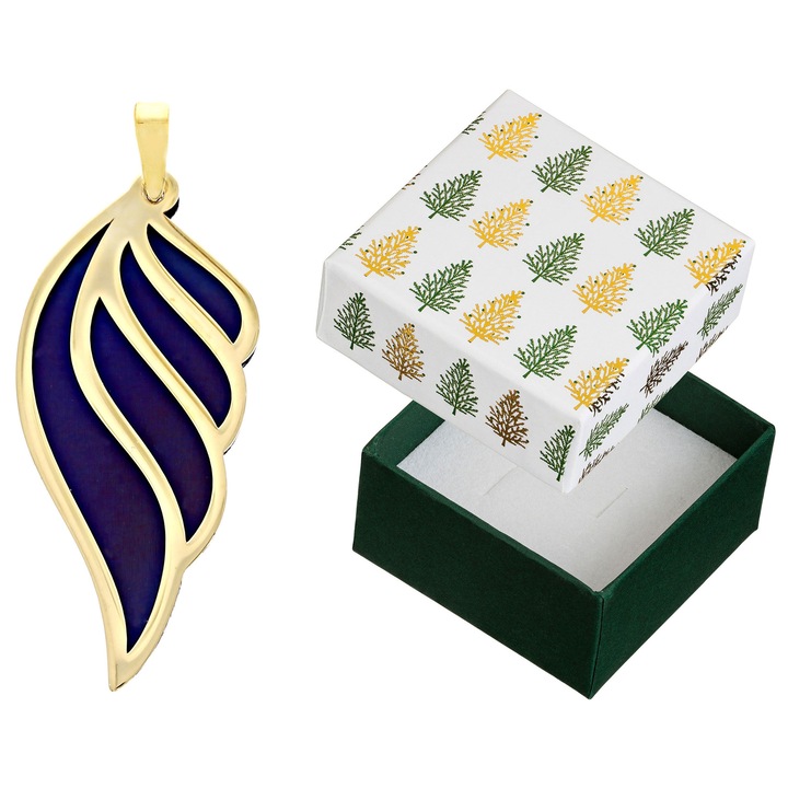 Pandantiv din argint, titan in forma de aripa, Siju, pozlatat, 43x16mm, set cu cutie cadou