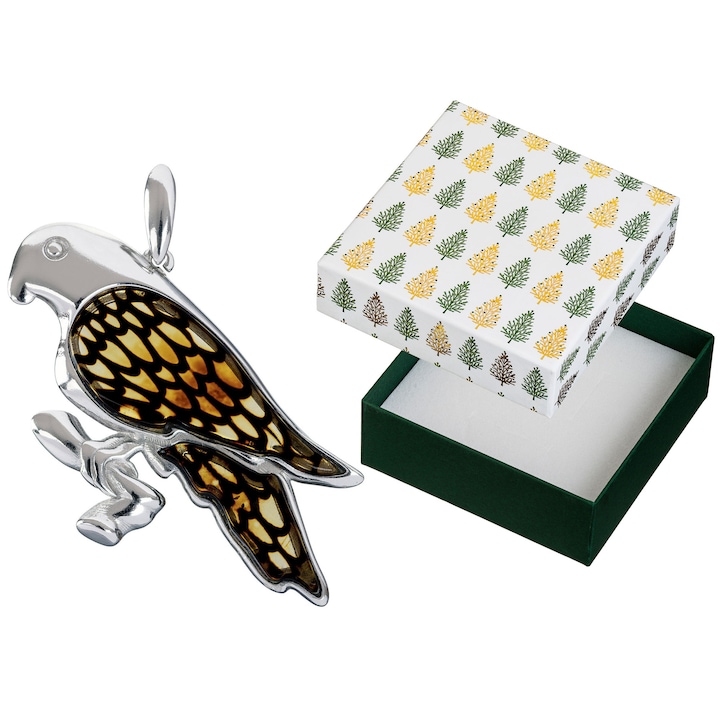Pandantiv argintiu cu piatra de chihlimbar, Siju, 48x41mm, set cu cutie de cadou