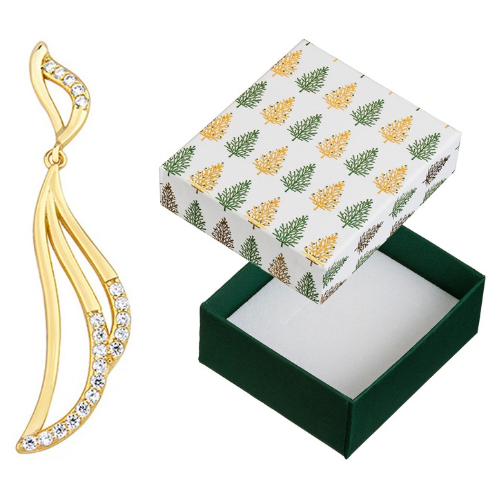 Pandantiv cu zirconii, Siju, argint 925 placat cu aur, 51x12mm, set cu cutie cadou