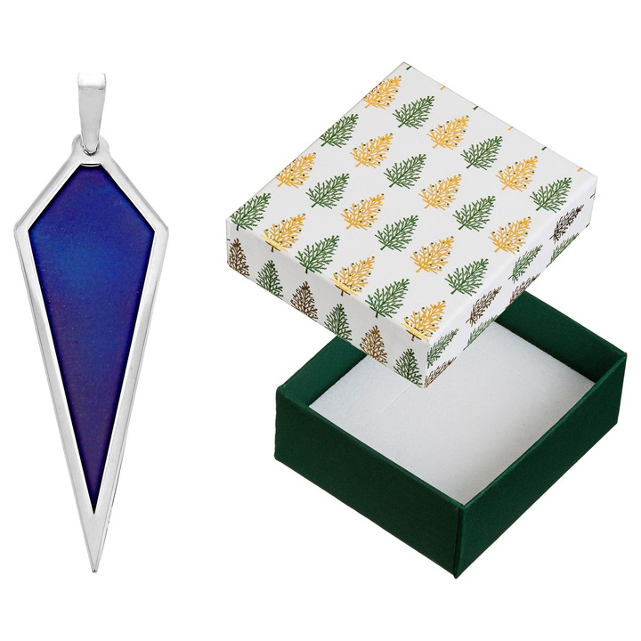 Pandantiv din argint, titan Siju, forma deltoid, nuante albastre, violet, 51x15mm, set cu cutie cadou