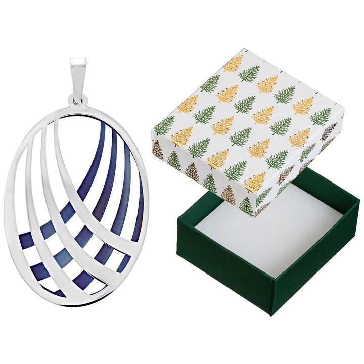 Pandantiv oval din argint, titan, Siju, 49x29mm, hipoalergenic, set cu cutie cadou