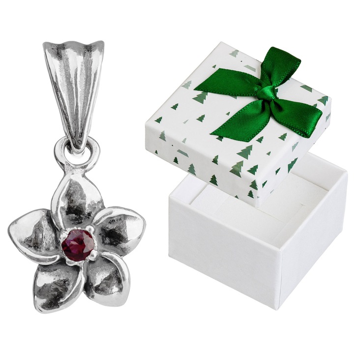 Pandantiv din argint cu ciorchine rosu, Siju, argint 925, dimensiuni 20x10mm, set cu cutie de cadou