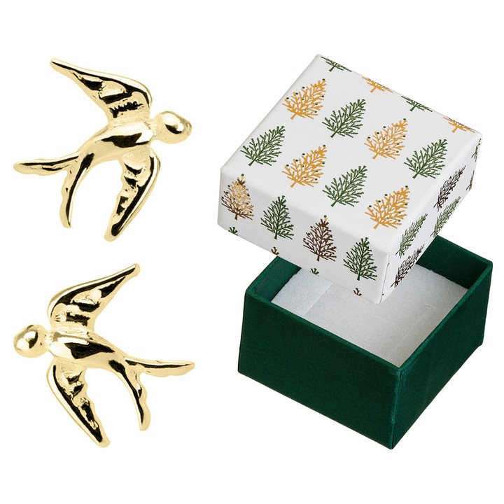 Cercei dama Siju, model de randunici, argint 925, placat cu aur, 10x9,5mm