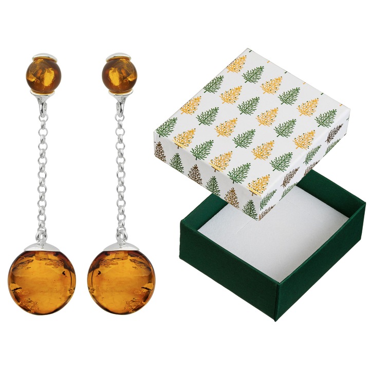 Cercei lungi din argint cu chihlimbar, Siju, 12mm x 47mm