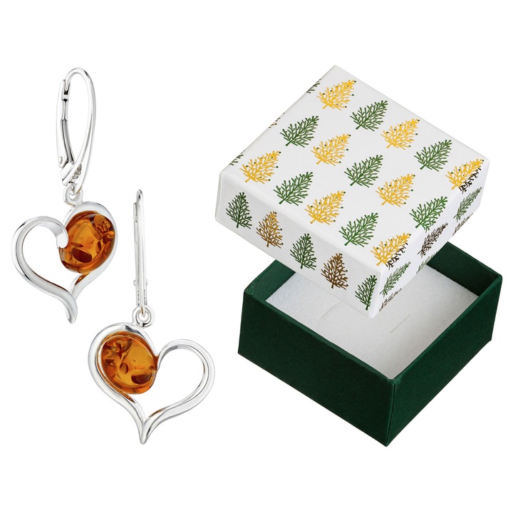 Cercei dama, Siju, argint, cu chihlimbar, argintiu/maro