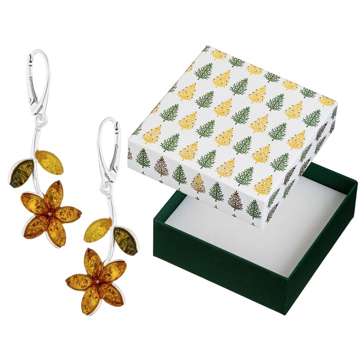 Cercei dama, Siju, argint, cu chihlimbar, multicolor