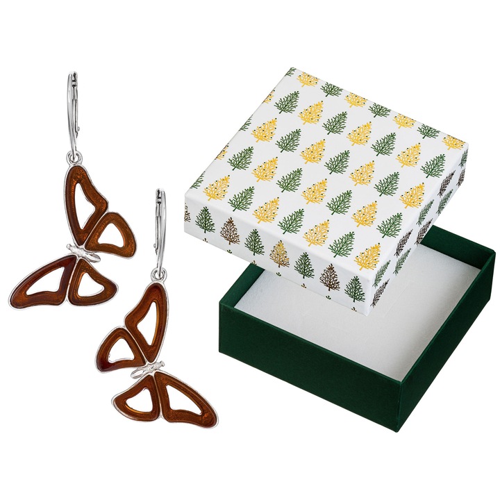 Cercei dama, Siju, argint, cu chihlimbar, argintiu/rosu