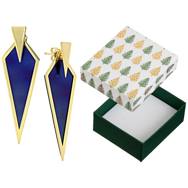 Cercei eleganti din argint si titan Siju, set, 47x15mm, albastru/auriu