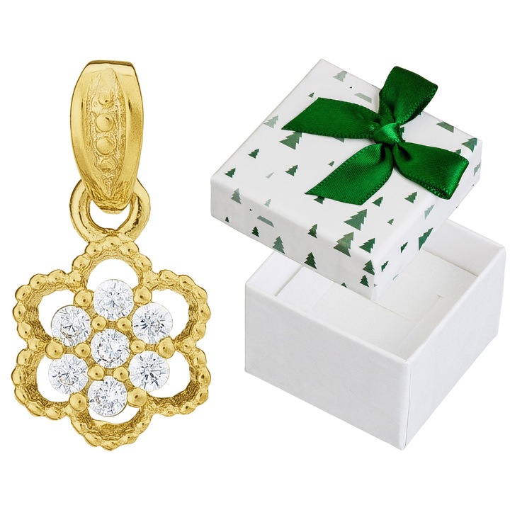 Pandantiv din argint 925 placata cu aur, cu zirconii, set cu cutie de cadou
