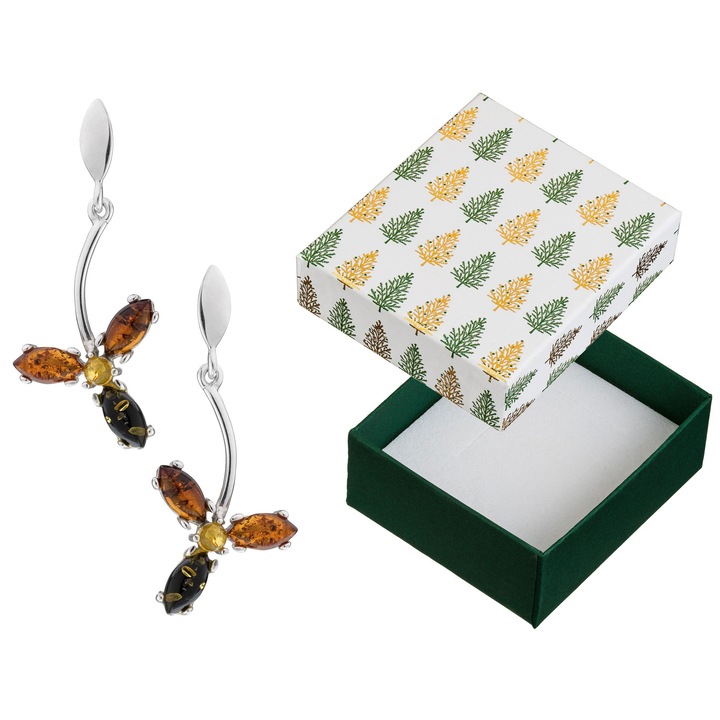 Cercei din argint 925 cu surub, Siju, set cu cutie cadou, 39x17mm, multicolor