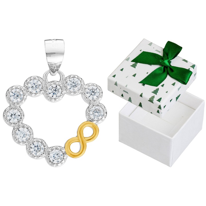 Pandantiv in forma de inima cu zirconii, Siju, argint 925, rodinat, 21x17mm, set cu cutie de cadou