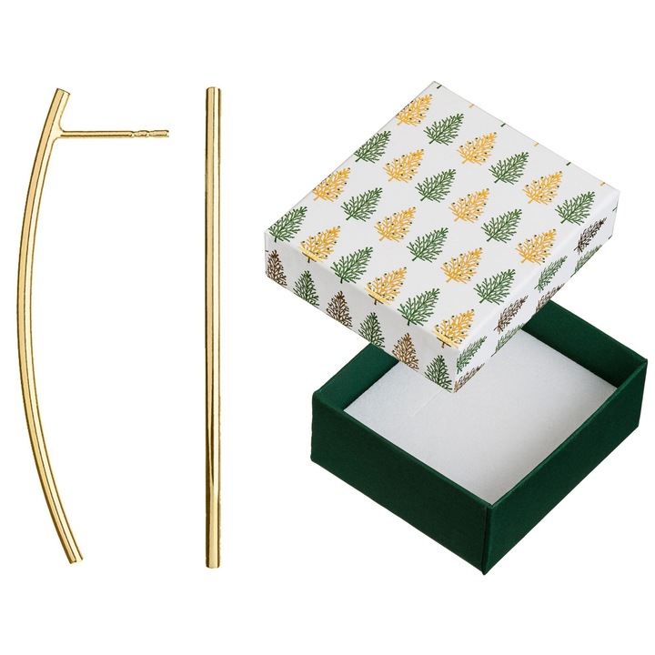 Cercei minimalisti Siju, argint 925 placat cu aur, forma tubului, 46x2mm, set cu ambalaj cadou