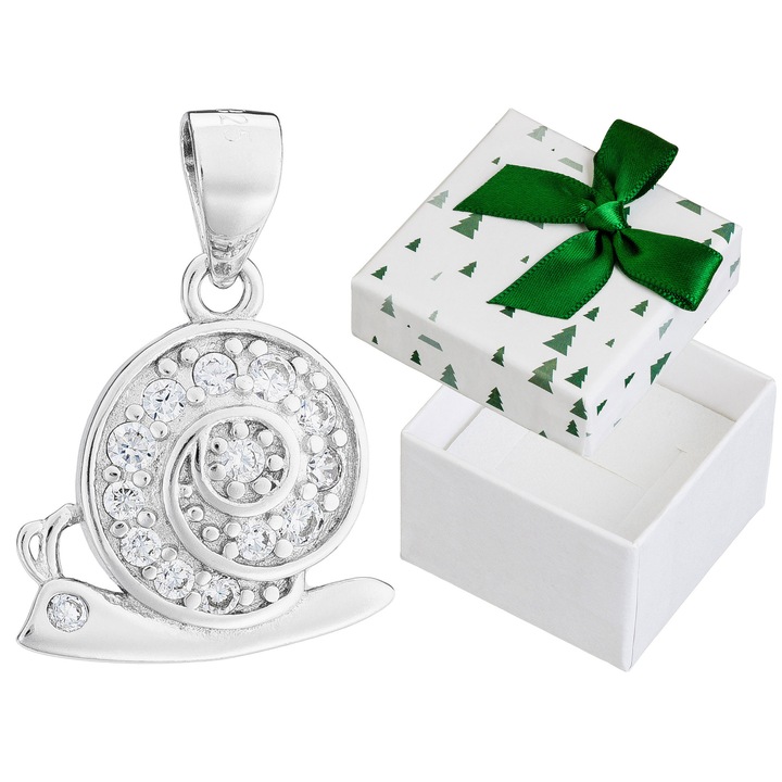 Pandantiv argintiu melc cu zirconii, Siju, 925, 19x14mm, set cu cutie cadou